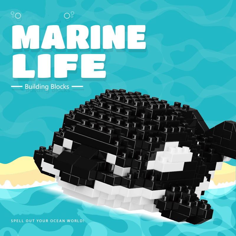 Новые строительные блоки серии «Морская жизнь»: черепаха, белуга, морской конек, краб, осьминог, акула, рыба-клоун, косатка, собранные игрушки