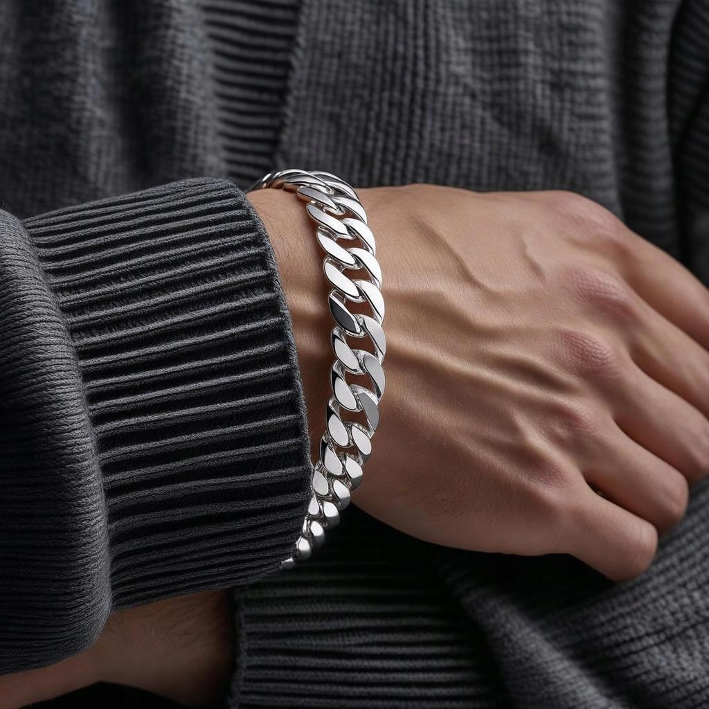 WIDE Men' Silver Bracelet 925 SILVER Armor Bracelet FULL
