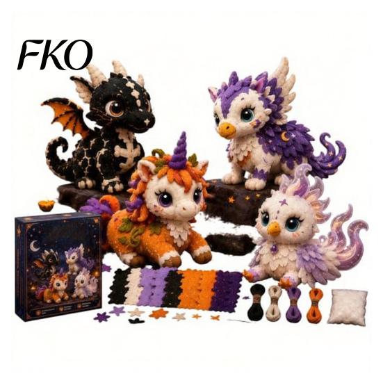 Animal Patchwork Craft Halloween Friends Kit, DIY Sewing Make 4 Kit Adorable Characters, for Beginners Handmade Gift Holiday Decor