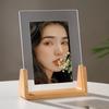 Modern U Shaped Acrylic Photo Frame Walnut/Beech Base Transparent Desktop Decor for Home Office Photo Display Gift