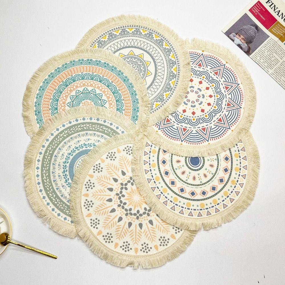 Round Dining Table Mat Romantic Coaster Durable Bohemian Placemats For Home Kitchen