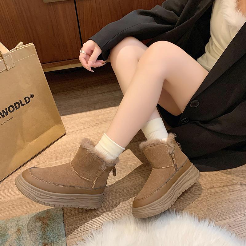 Women's Winter Chunky Platform Snow Boots Anti-Slip Comfortable Short Booties Shoes With Faux Fur Lining for Women Casual Faux Suede Warm Ankle Boots