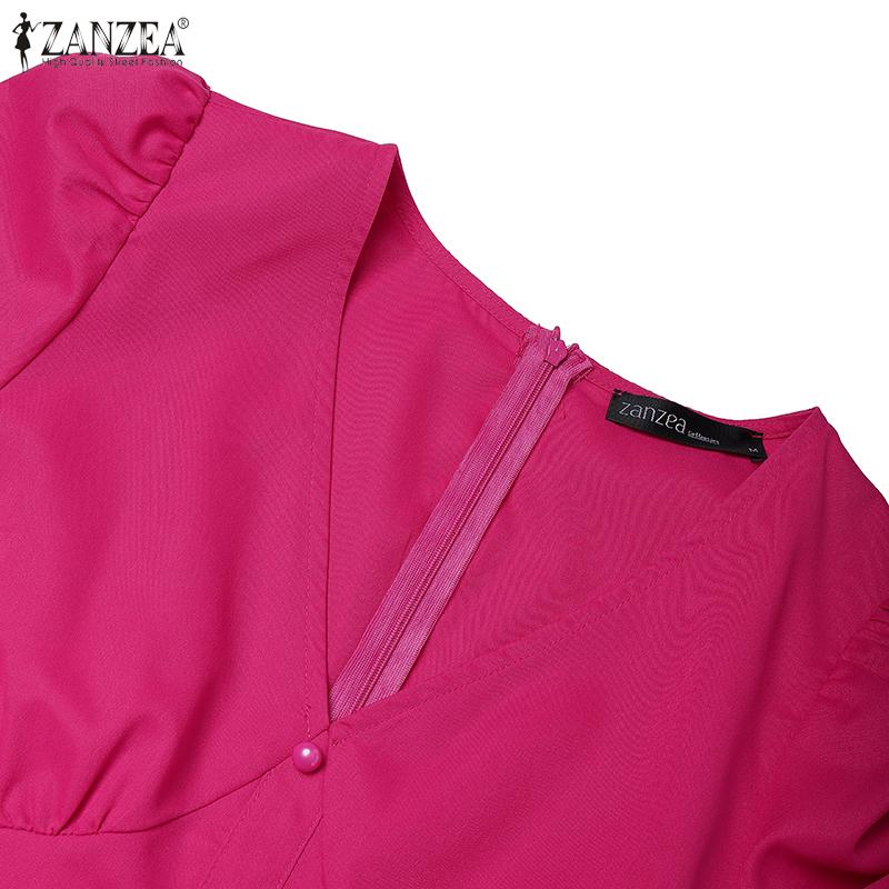 ZANZEA Женское летнее повседневное длинное платье с V-образным вырезом и коротким рукавом