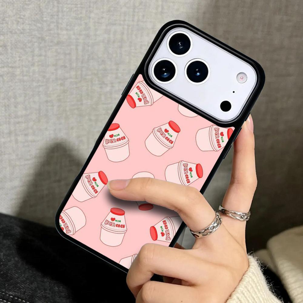 Чехол Case для iPhone 17 Air 16 Pro Max 15 Plus 11 13 Mini 14 12 Задняя крышка телефона Кавайная Клубничное молоко