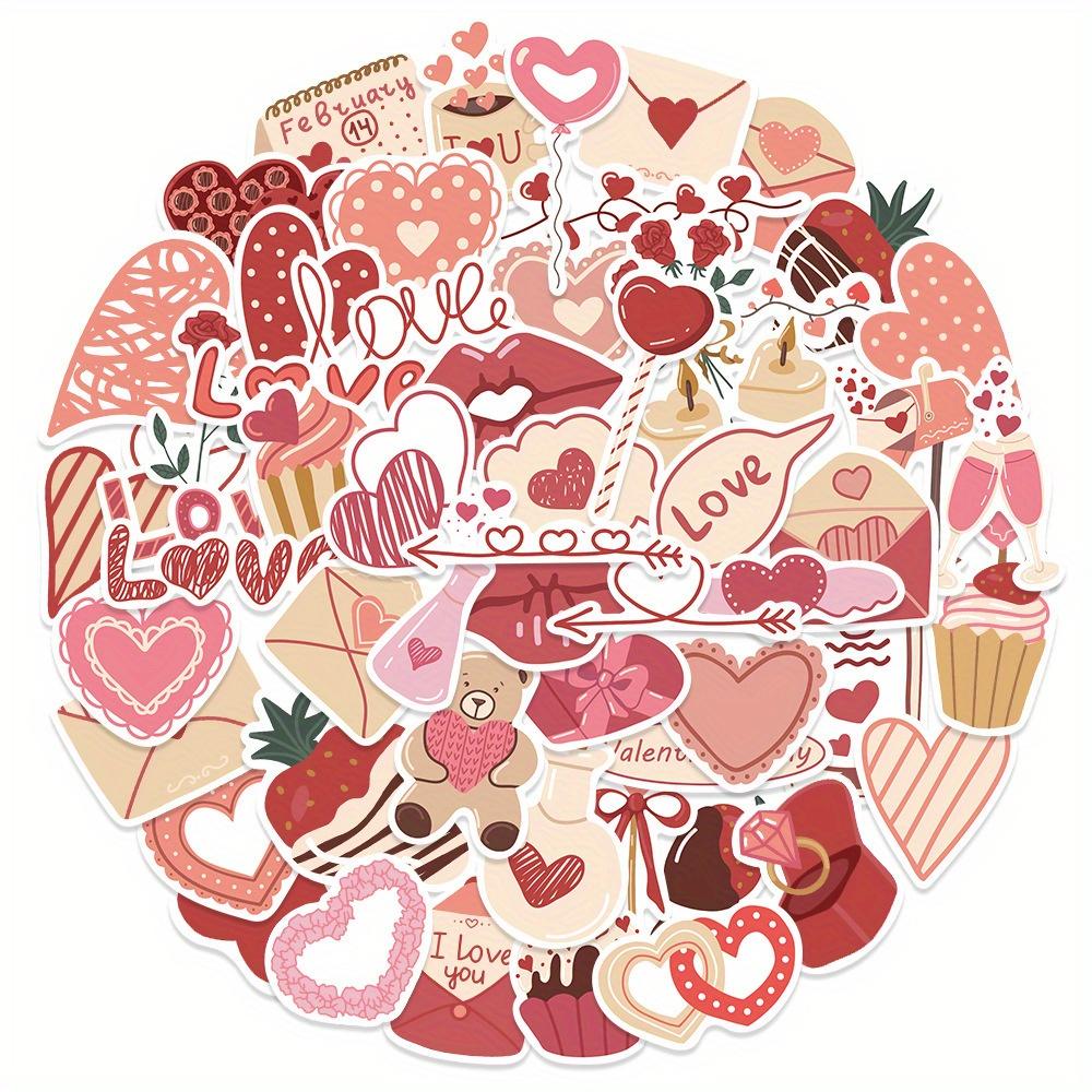 58pcs Valentine's Day Love Stickers, Reusable Vinyl Decals for Laptops, Water Bottles, Phone Cases, Guitars - Cartoon Design