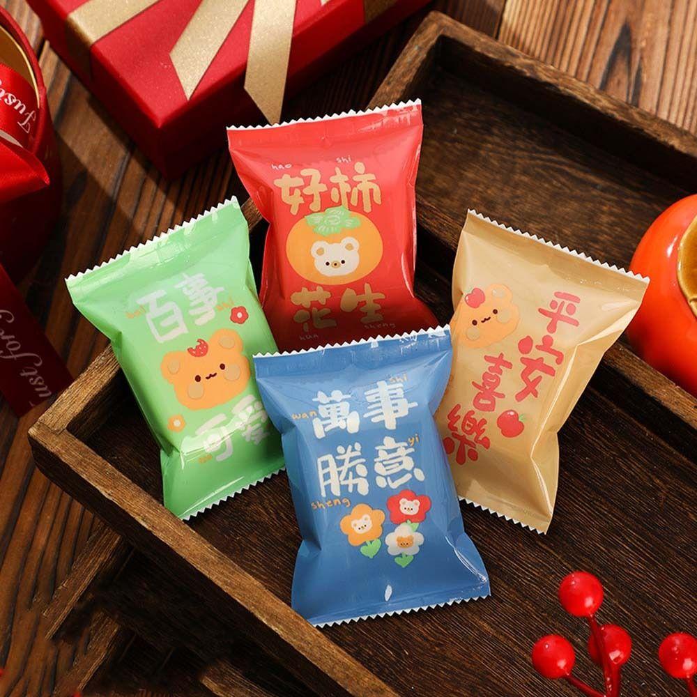 100pcs Cookie Pouches Nougat Candy Packing Bags Handmade New Year Sealing Bag Candy