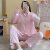 Женская пижама Ледяной шелк С длинным рукавом Жаккардовая Студенческая одежда для сна Домашняя одежда Кардиган Клетчатый верх Брюки Ночная одежда Одежда для отдыха