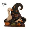 Wooden Pumpkin House Ornaments Pumpkin/Witch Hat Ornament, Cute Goose Figurine for Autumn Table Thanksgiving Centerpieces Decor, Retro Distressed