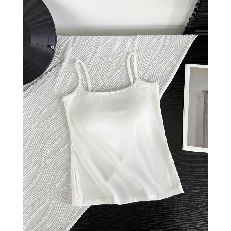 Весна и лето Чистый хлопок с нагрудной подкладкой Один маленький белый топ на бретельках для женщин с облегающей верхней одеждой Длинный жилет для женщин