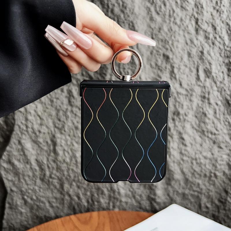 Luxury Leather Ring Holder Phone Case For Motorola Razr 60 50S 50 Ultra 40 Ultra Gradient Stripe Shockproof Hard PC Slim 3pcs Folding Cover