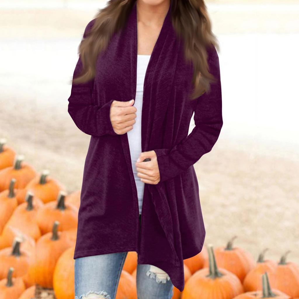 Женская модная повседневная однотонная куртка-кардиган средней длины с длинными рукавами