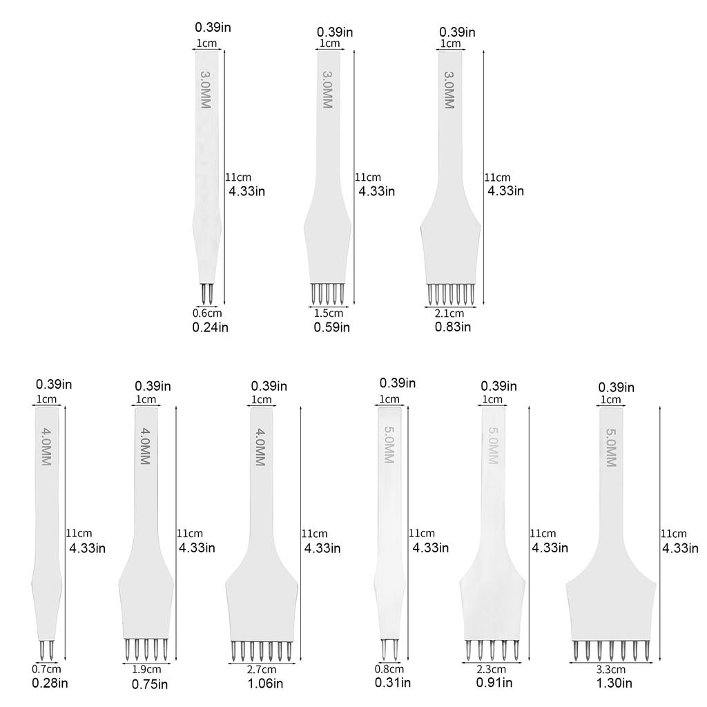Инструмент для дырокола для кожевенного ремесла, набор зубцов для дырокола и шнуровки, инструмент для кожевенного ремесла, 2/5/7 зубцов, 3 мм, 4 мм, 5 мм