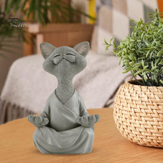Медитирующая фигурка кошки, смоляная скульптура кошки дзен, сидящая в медитации кошка, украшение для йоги, гостиной, спальни, офиса, подарок для любителя кошек