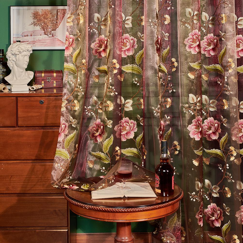 1PC NAPEARL 10-20% European Style Retro Light Luxury Embroidered Translucent Thin Sheer Curtain for Living Room Bedroom Home Decor