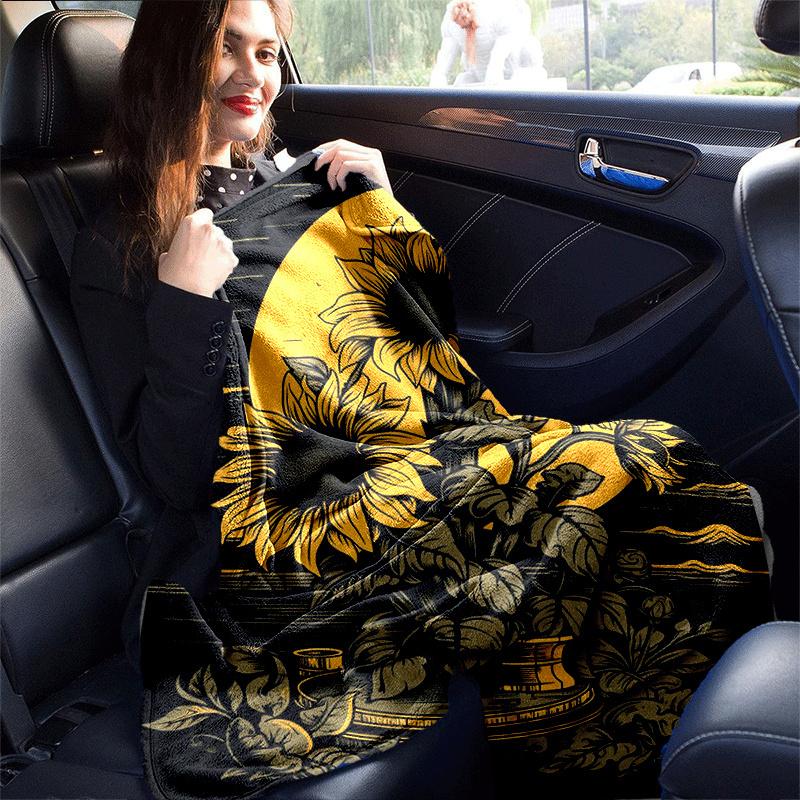 1pc Sunflower Printing Lightweight Flannel Blanket, Comfortable and Warm Blanket,  Sofa Bed and Couch Office, Suitable for Gift Blankets