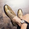 Fashion Fashion Gold British Style Pointed Tip Loafers Men's Tassel Comfortable Casual Shoes Shiny Leather Nightclub Party Wedding Shoes