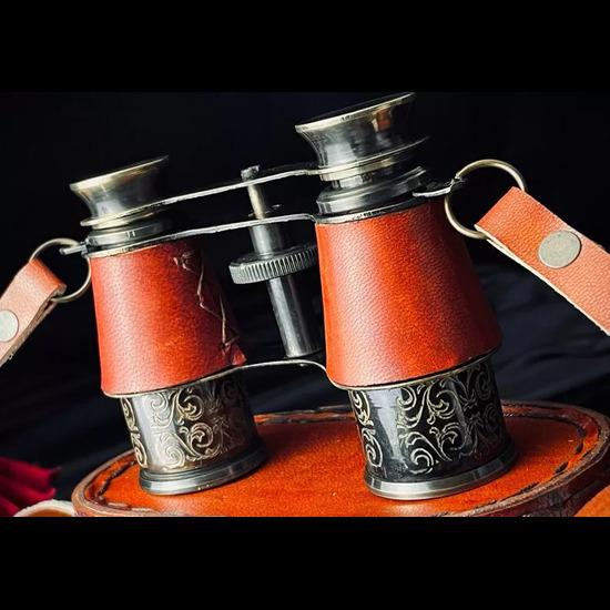 Винтажный морской бинокль из твердой латуни 4 дюйма с красной кожаной оберткой и кожаной коробкой