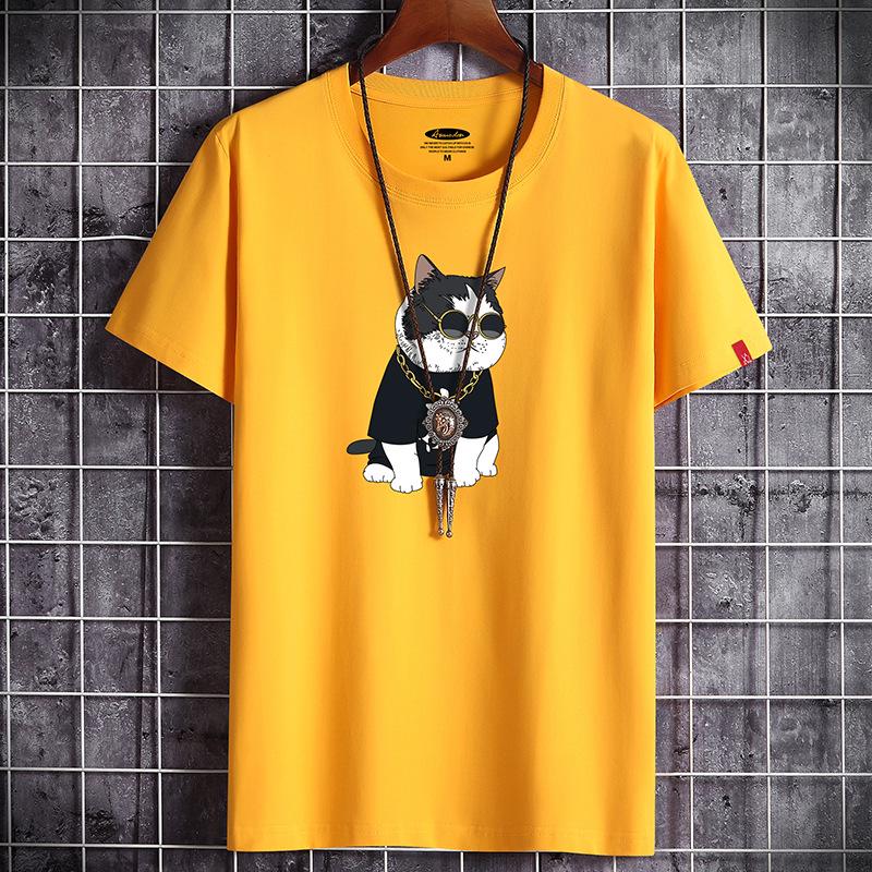 QICED Летняя футболка с короткими рукавами, мужская футболка с круглым вырезом и трендовым низом