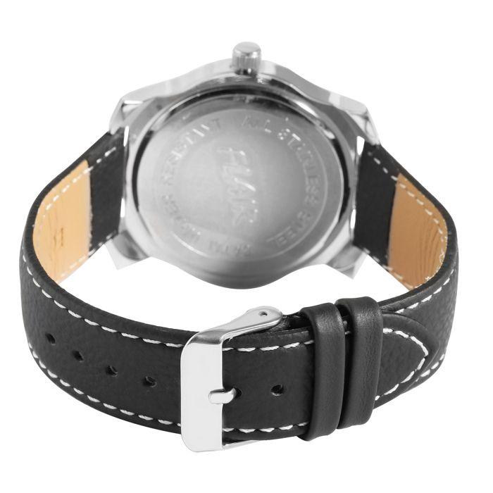 Montre homme - FLAIR - Boîtier ovale 42 mm - Cadran noir - Bracelet cuir 20 mm