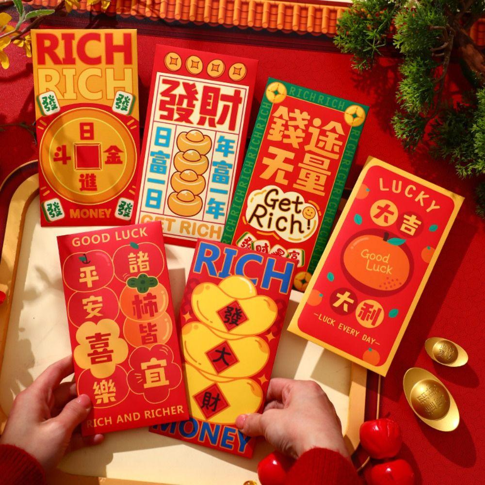 6Pcs Blessings Printing Chinese Snake Year Red Envelope New Year Money Envelope Wedding Birthday
