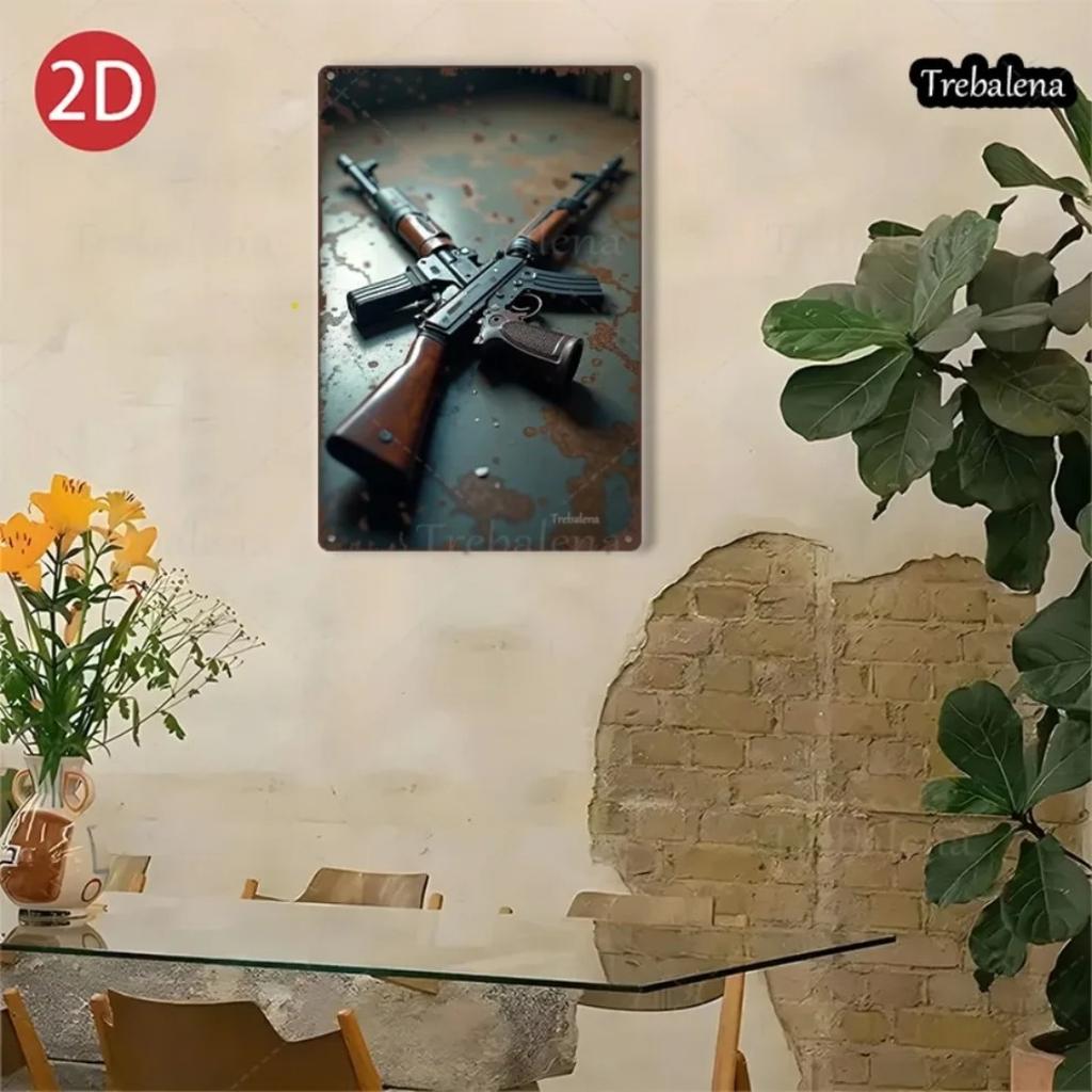 Игрушки для настоящих мужчин Металлическая табличка АК-47 8x12 дюймов Рустикальный Военный Декор Стены Винтажное Искусство с Винтовкой