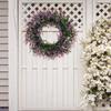Artificial Spring Wreath PurpleFlower Wreath Eucalyptuses Flower Wreath for Front Door Wall Wedding Party Home
