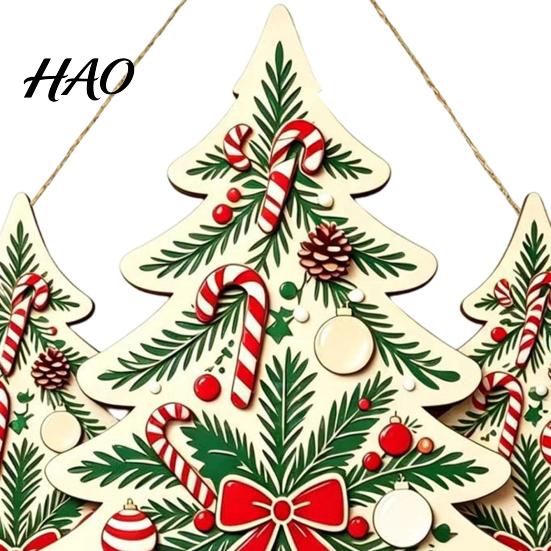 Indoor Outdoor Seasonal Ornaments Christmas Wooden Sign Hanging Ornament, Multi-Layer Tree Wood Plaque Signs with Rope, Merry Festive Door Wall Decor