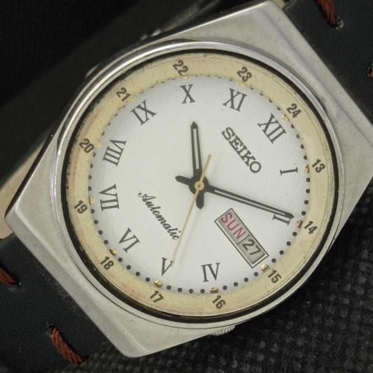 USED VINTAGE SEIKO 5 AUTOMATIC 6309A JAPAN MENS D/D WHITE WATCH 608e-a315938-9 SKU608e-a315938
