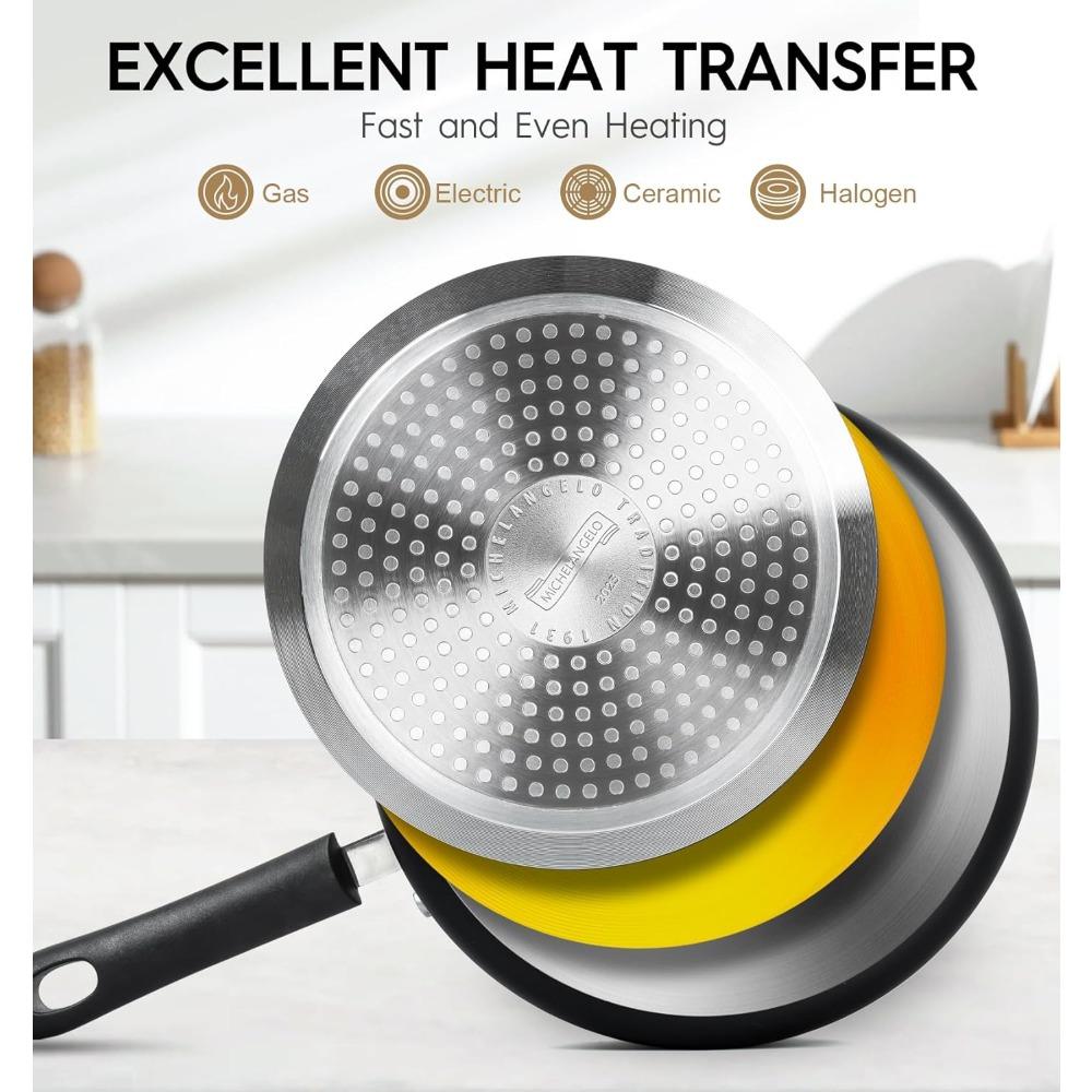 MICHELANGELO Набор керамических кастрюль с антипригарным покрытием и крышками, 1 кварта и 2 кварты (с пароваркой), Набор маленьких медных кастрюль, не содержит PFAS