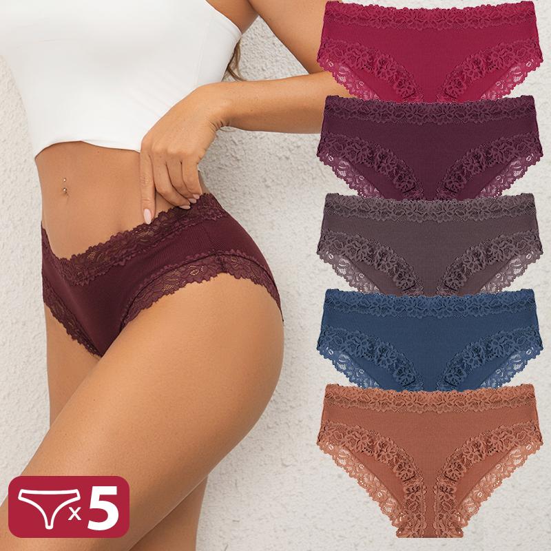FINETOO 5 шт. Хлопковые трусики Женские трусы с цветочным кружевом Бесшовное сексуальное нижнее белье С низкой посадкой Эластичные трусы Женские Дышащие Мягкие