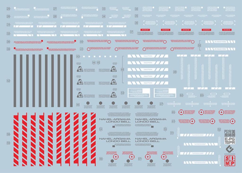 HG RG MG PG RE HiRM Robot MS Detail-Up Water-Transfer Caution Decals (RED Pattern for PG 160 RX-0 Unicorn Gundam Perfectibility & Divine Expansion