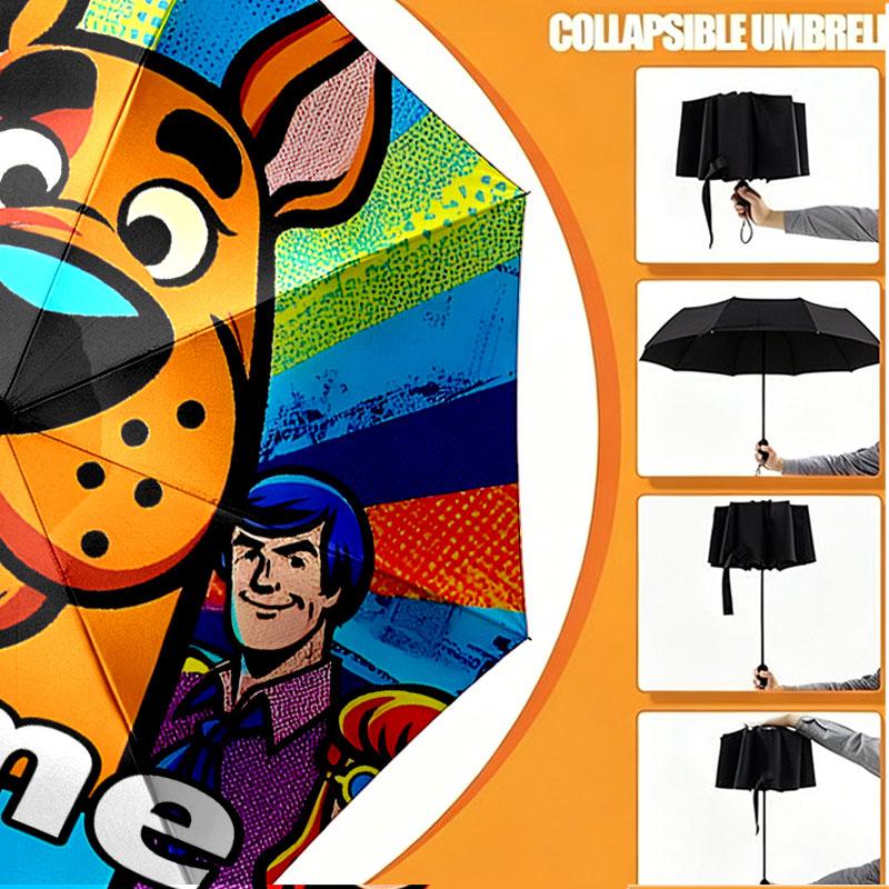 Custom Name Personalized Scooby Print Umbrella, Auto Open Close, 8‑Rib Sturdy Frame, Commute Camping Hiking Use, Birthday Gift