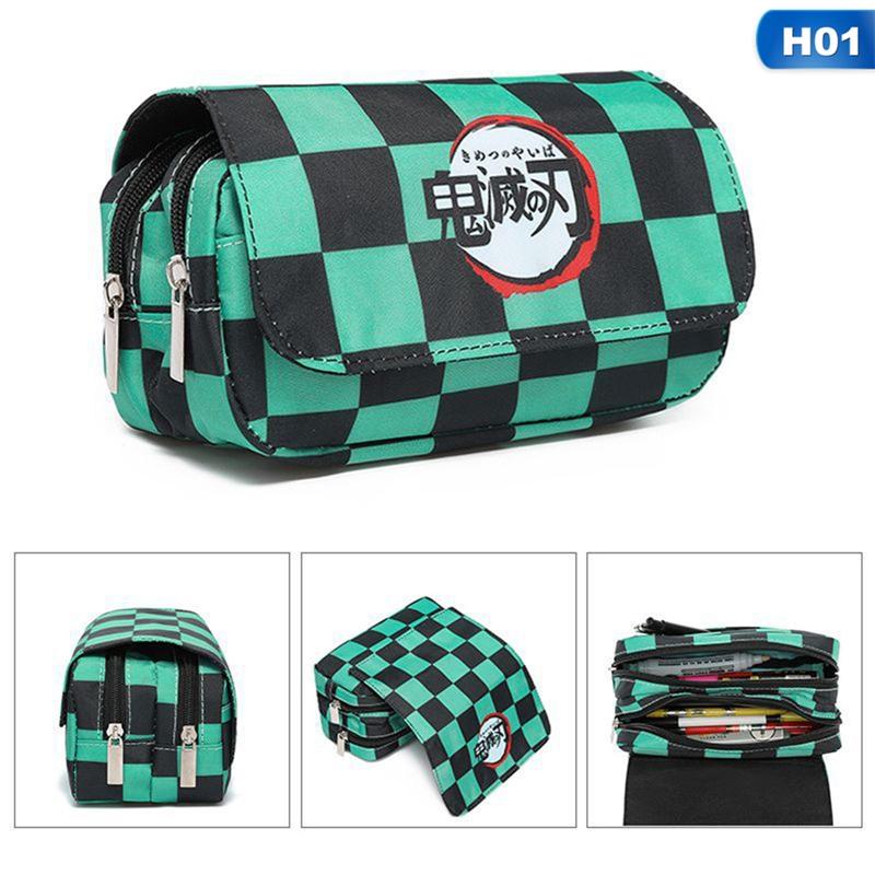 Аниме Убийца Демонов: Сумка-карандаш Kimetsu No Yaiba, большая вместительная холщовая сумка-карандаш с двойной молнией, сумка для хранения канцелярских принадлежностей