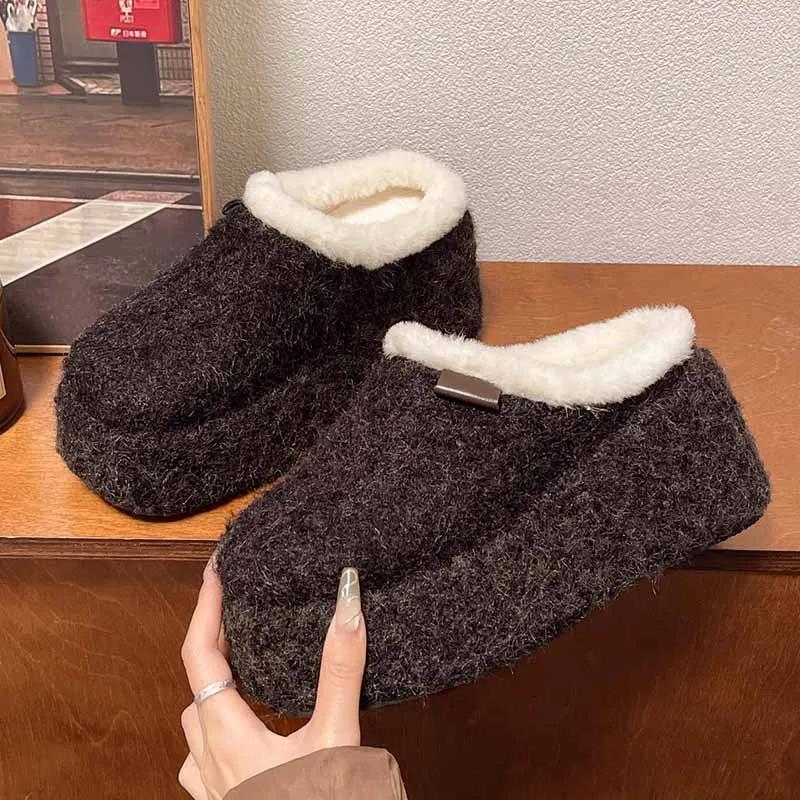 Fur Platform Slippers Women High Heels Warm Cotton Shoes Woman 2024 Trend Winter Slingback Fashion Short Plush Snow Botas Mujer