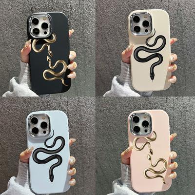 Мягкая задняя крышка N71 Black Gold Snake для Samsung S24 Ultra A14 iPhone 16 Pro Max Xiaomi Redmi Note13 с защитой корпуса и рамки для камеры