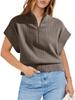 Women's Half Zip Cropped Knit Top Cap Sleeve Lightweight Oversized Sweater Vest