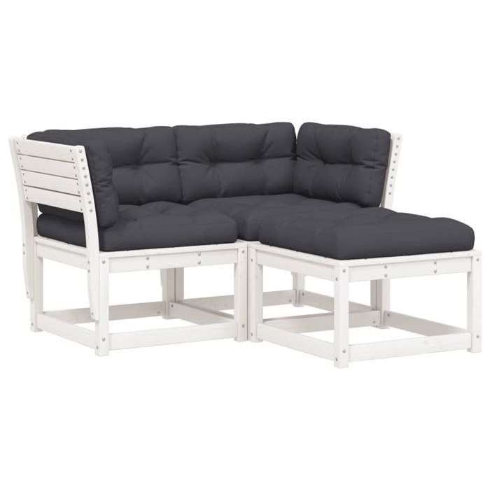 VidaXL Salon de Jardin avec Coussins 3 pcs, Sièges de Patio, Ensemble de Meubles, Mobilier de Terrasse Extérieur, Blanc Bois 3216991
