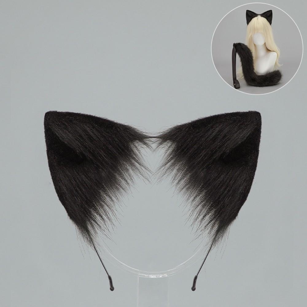 Handmade Cat Ear Headband Realistic Animal Ears Hair Band New Furry Cat Tail Set Party Props
