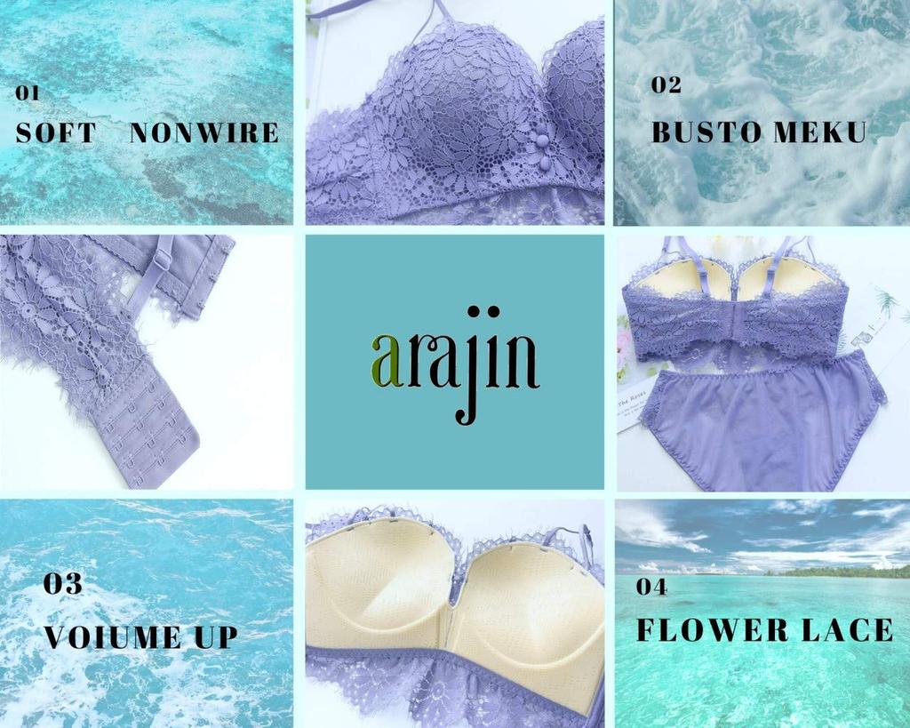 Orange A85 Wireless Bra and Panties Sexy Lace Enhances Cleavage [arajin] Underwear, Set, Women's Lingerie,