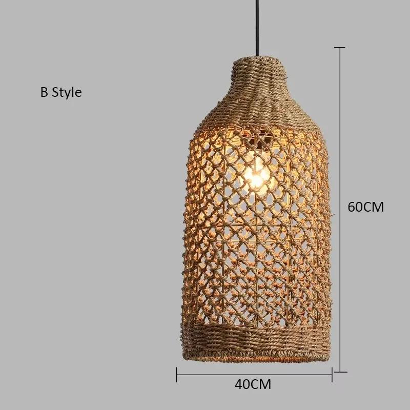 Retro Bamboo Woven Pendant Lamp Rattan Woven Room Dining Japanese Bamboo Art Lantern Tea House Lighting Fixtures