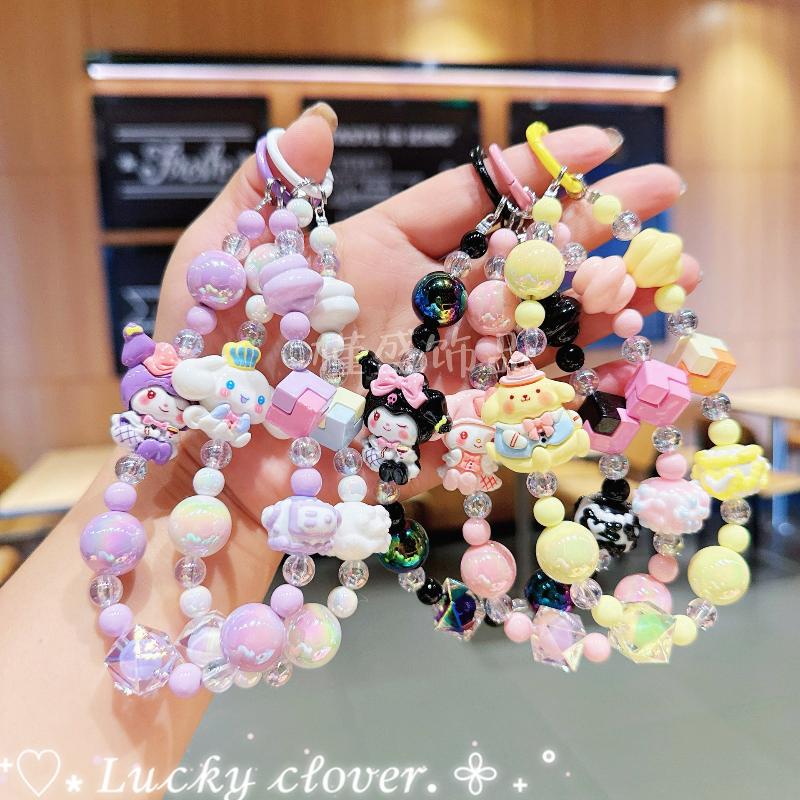 Cute Sanrio Hello Kitty Kuromi Melody Cinnamorol Phone Chain Keychain Phone Case Chain Camera Decoration Pendant Hand Drawn Bead