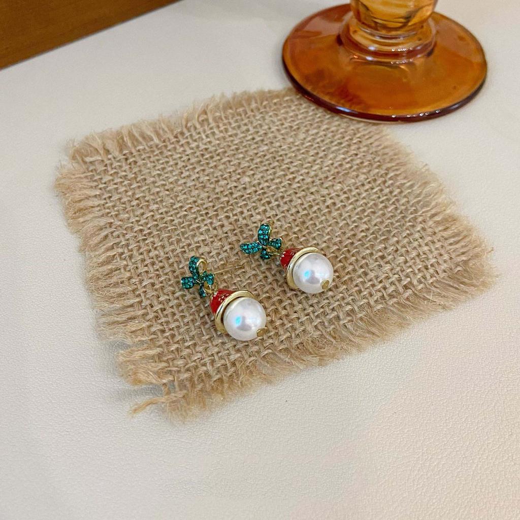 Модные рождественские зеленые серьги-бантики для ушей, женские изысканные маленькие серьги-колокольчики, рождественские подарки