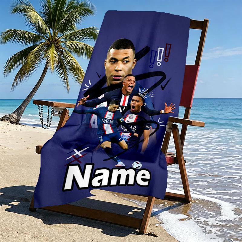 Custom Name Personalized Kylian Mbappe Print Beach Towel, for Trip Camping Beach Party Home Decor, Birthday Gift for Family & Friends