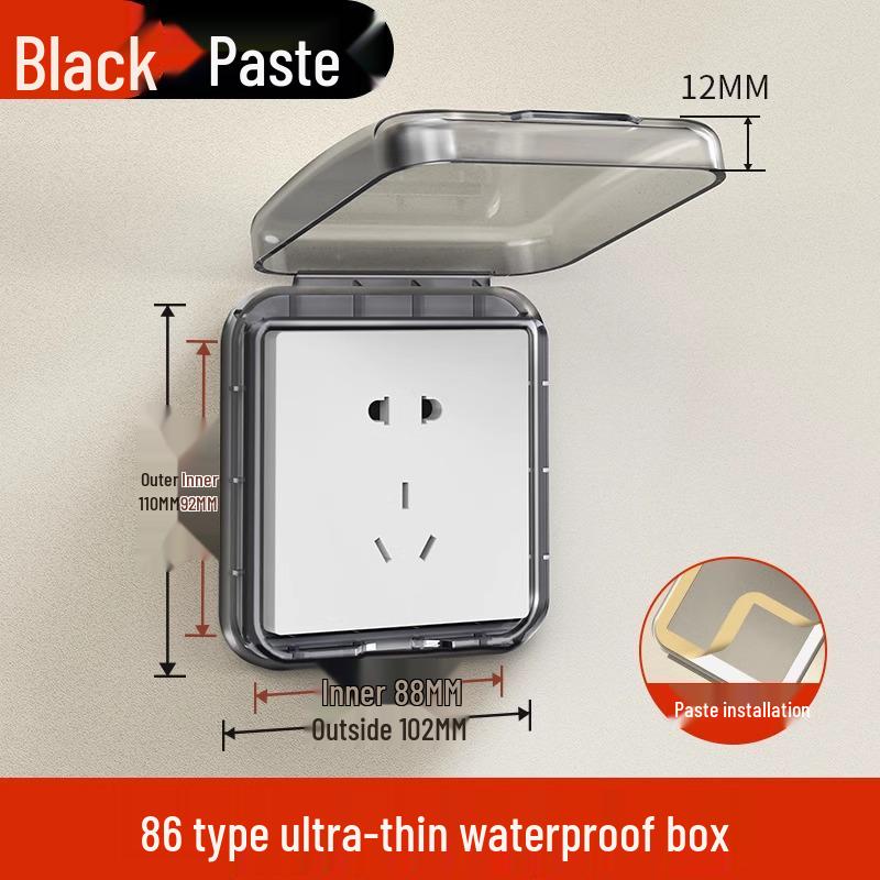 Водонепроницаемая крышка для розетки в ванной комнате, тип 86: Защищенная от детей, клейкая коробка-экран