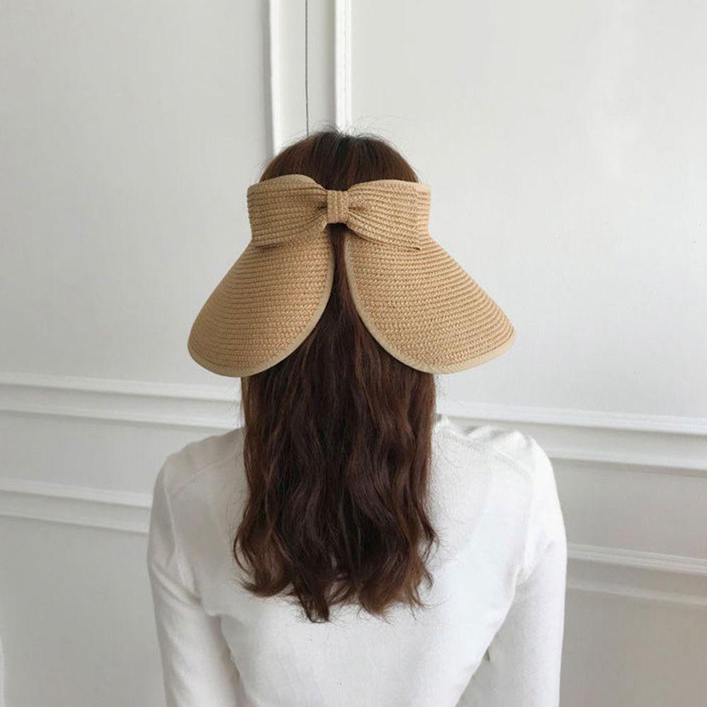 Bow Foldable Hat Sun Visor Big Brim Sun Cap Sun Hat Packable Straw Hat Empty Top Cap Weave Sun Cap