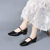 Mary Jane Shoes Women's Spring Square Head Plaid Cowhide One-word Buckle Shallow Mouth Flat Shoes Comfortable