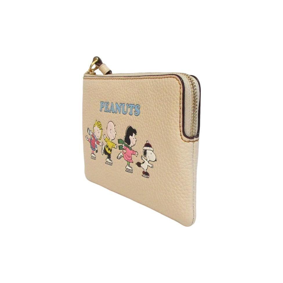 Coach X Peanuts Snoopy Коллаборация Кошелек-браслет 16 Застежка-молния Мультяшный Принт Клатч из фактурной кожи Женский Кошелек-браслет Слоновая кость CF213-IMOQY