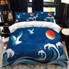 Japanese-Style Duvet Cover Set King Queen Full Size Ukiyo-e Theme Wave Pattern Polyester Bedding Set Fuji Mountain Exotic Style