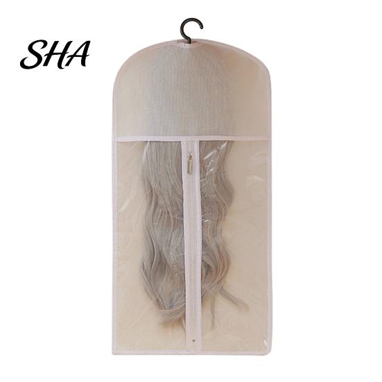 Wardrobe Wig Hanging Pouch Storage Bag with Hook, Breathable Non-woven Fabric Dust-proof Zippered Protector, Space Saving Portable Zipper Case