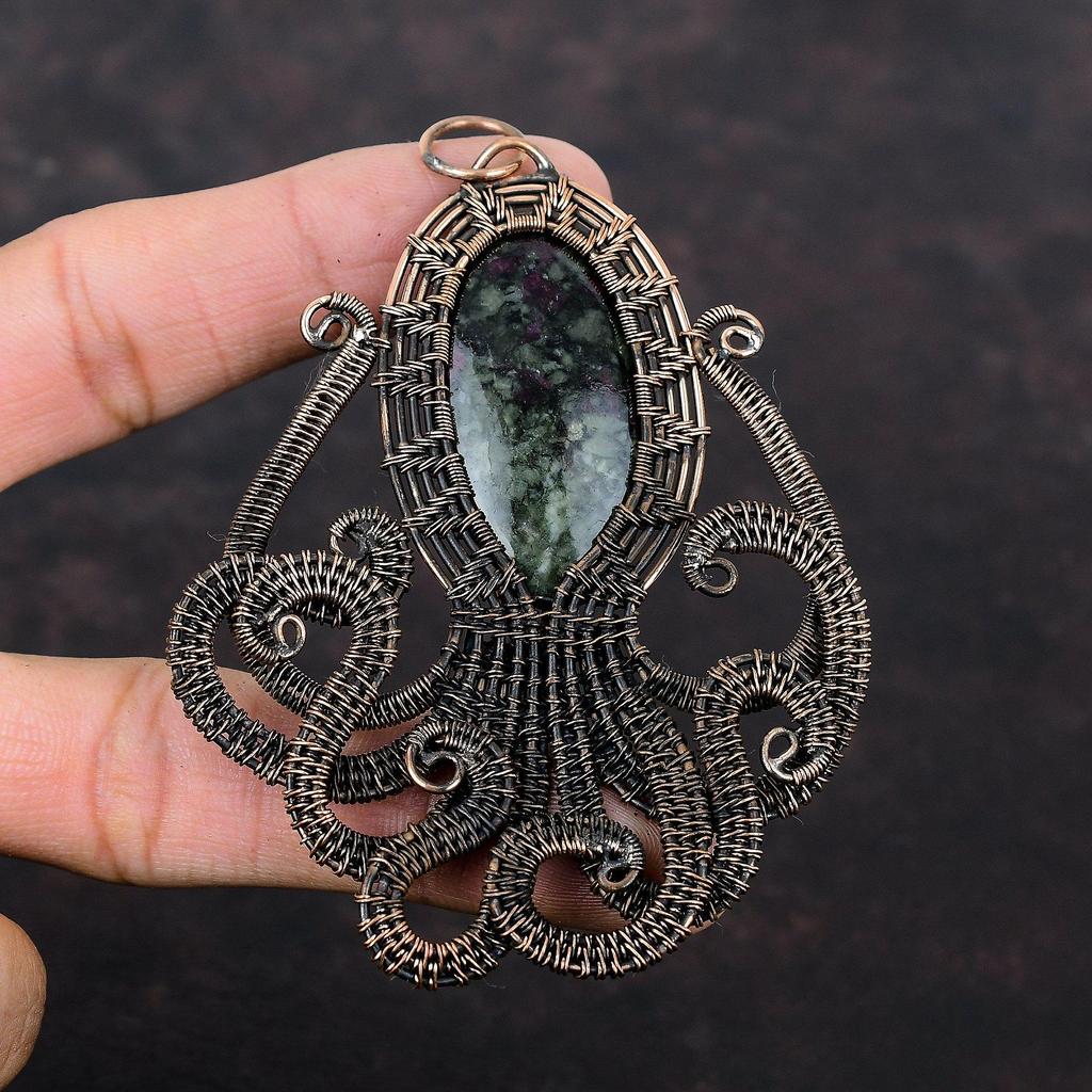Eudialyte Pendant Copper Wire Wrapped Gemstone Pendant Handmade Copper Jewelry Octopus Pendant Wire Wrap Jewelry Eudialyte Jewelry For Gift